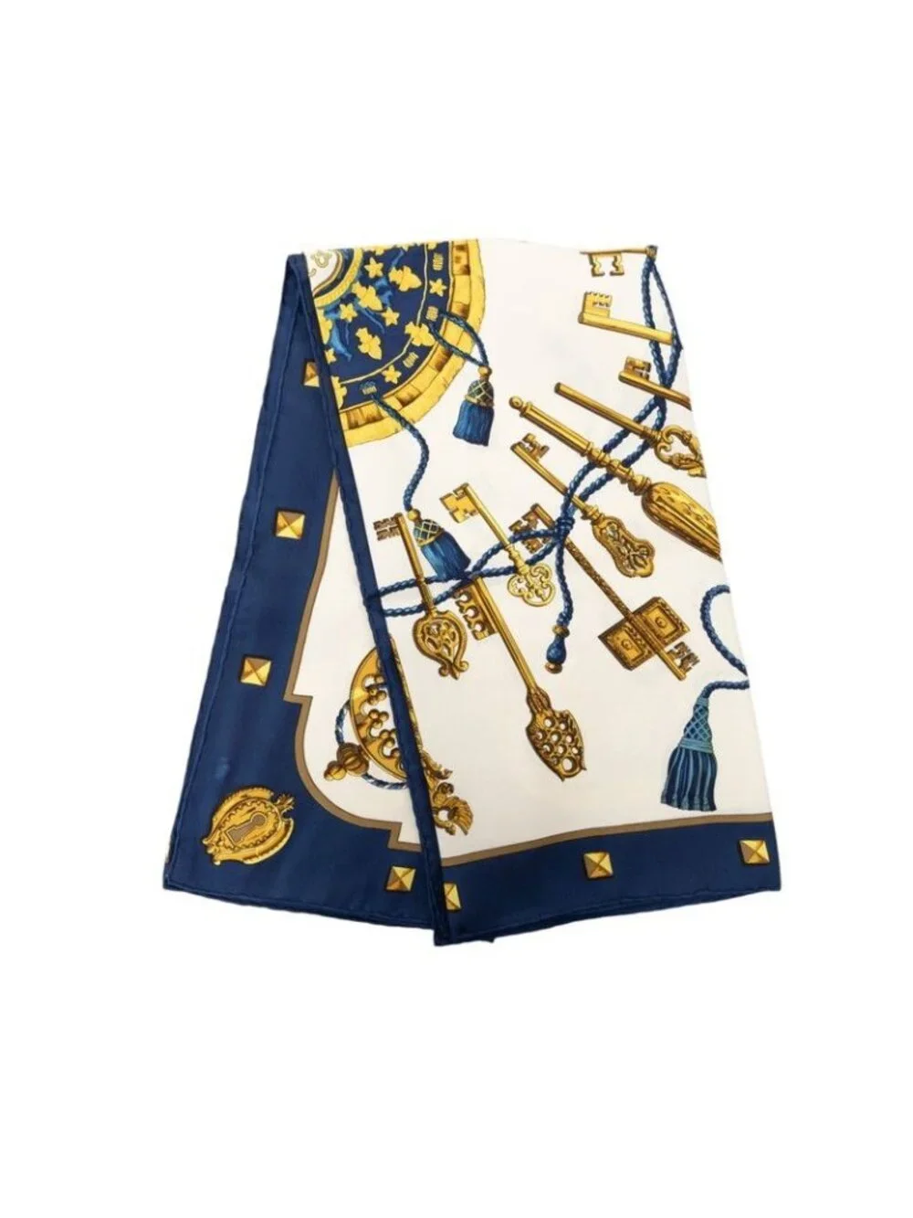 Hermes Carre 90 les Cles Key Scarf White Multicolor Silk